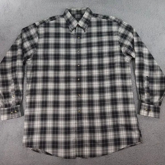 Jos A Bank Traveler Button Down Shirt Mens Large Olive Green Plaid Long Sleeve - Picture 8 of 15